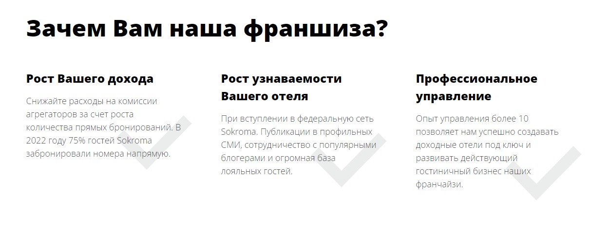 Преимущества франшизы Sokroma Hotel Преимущества франшизы Sokroma Hotel