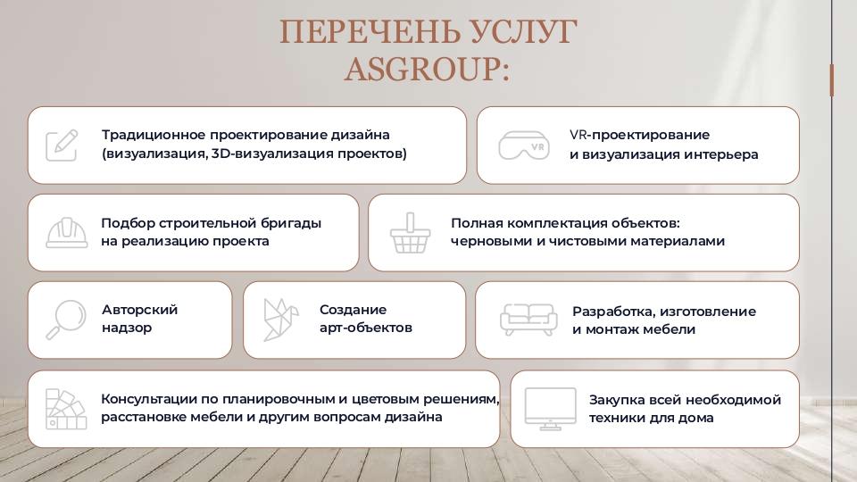 Перечень услуг студии дизайна интерьера ASGROUP Перечень услуг студии дизайна интерьера ASGROUP
